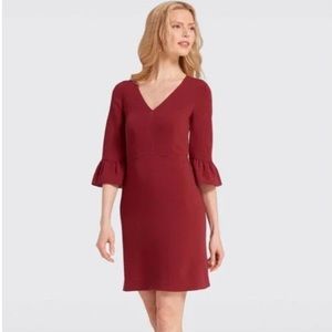 NEW Draper James | 12 | V-Neck‎ Bell Sleeve Sheath Dress Woven Deep Berry